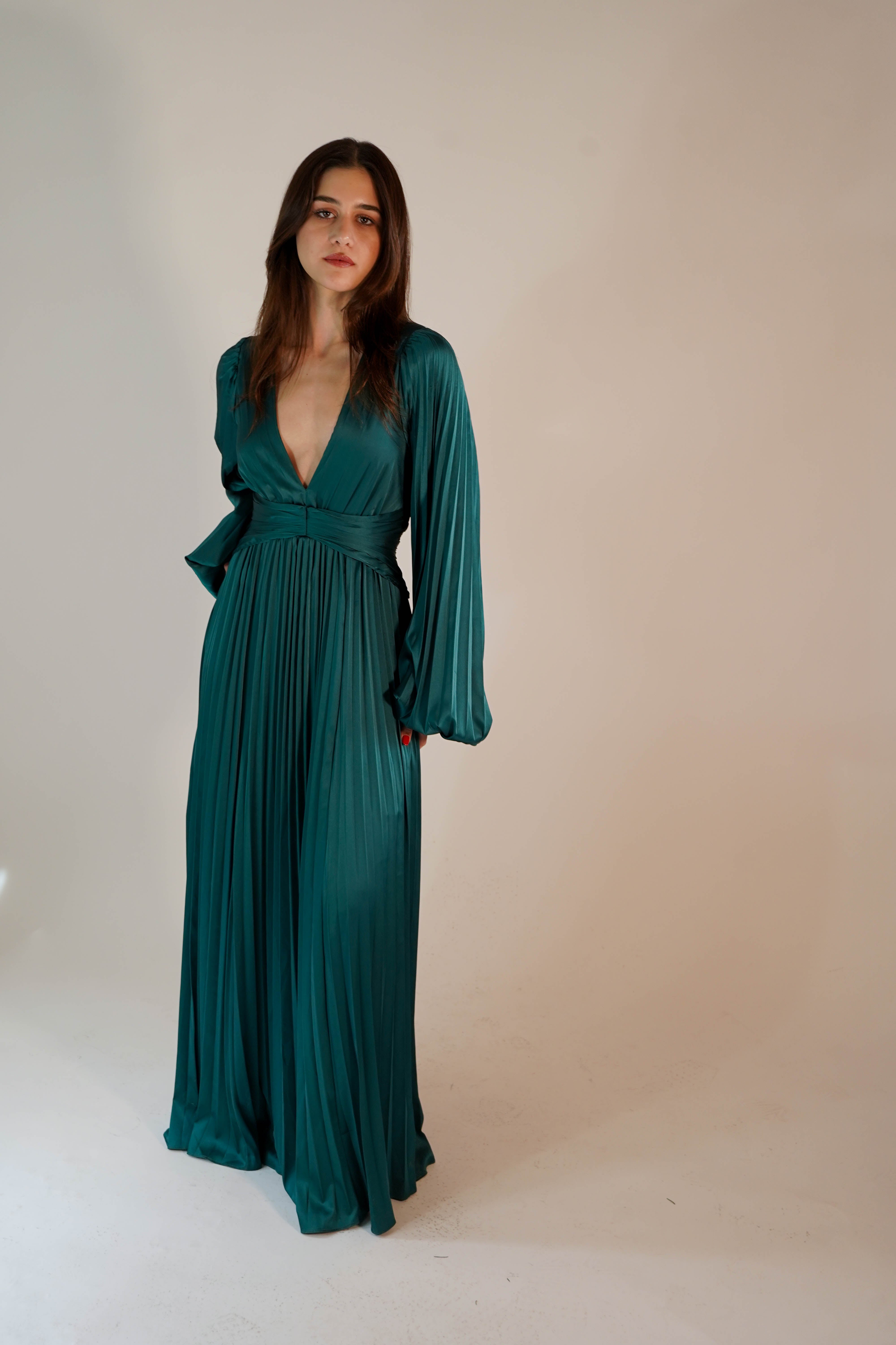 Elisa Long Sleeve Green Dress