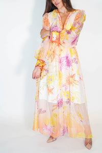 Vestido amarillo con flores manga larga