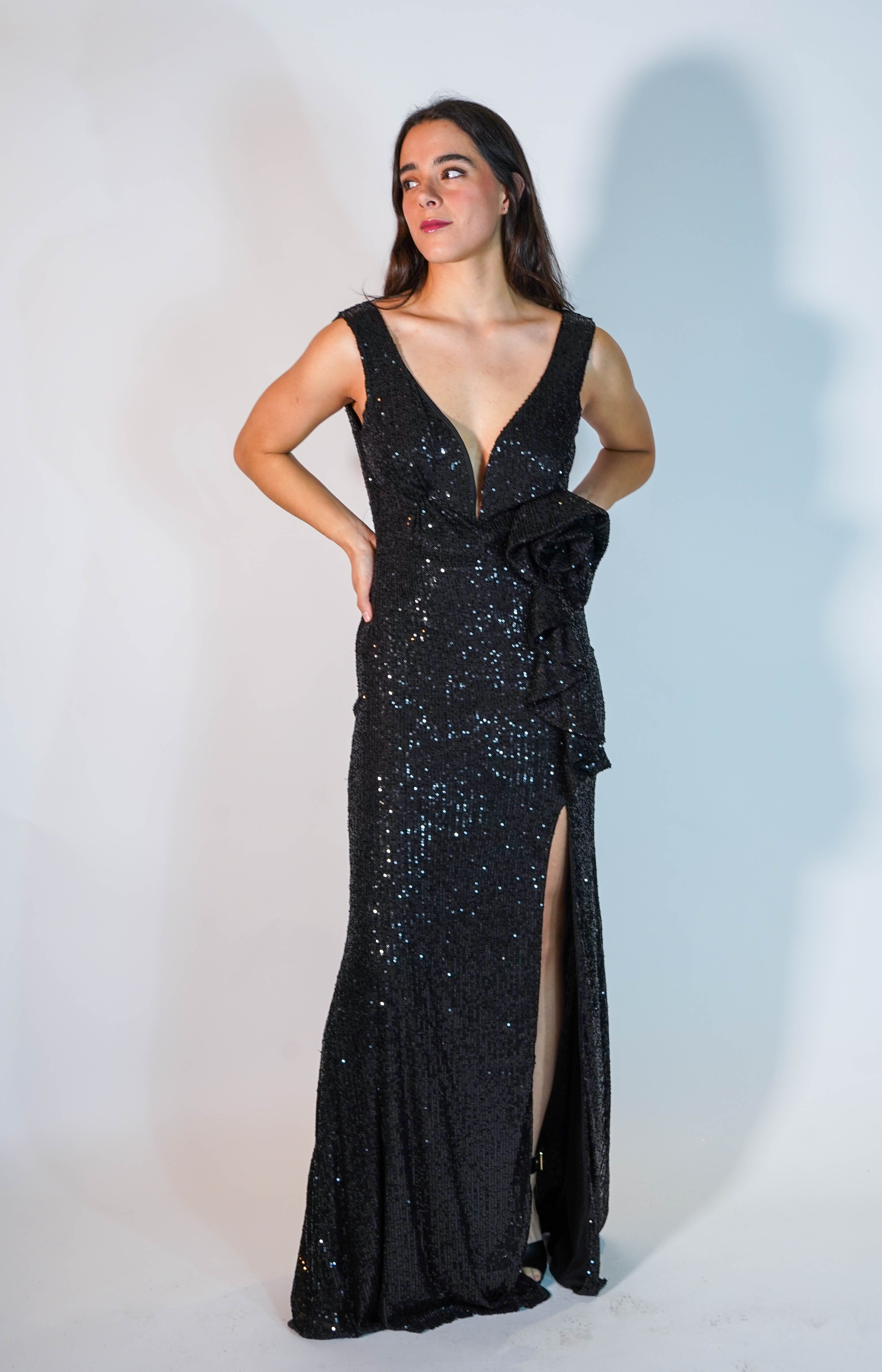 Kaia Black Flower Sequin Dress