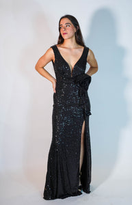Kaia Black Flower Sequin Dress