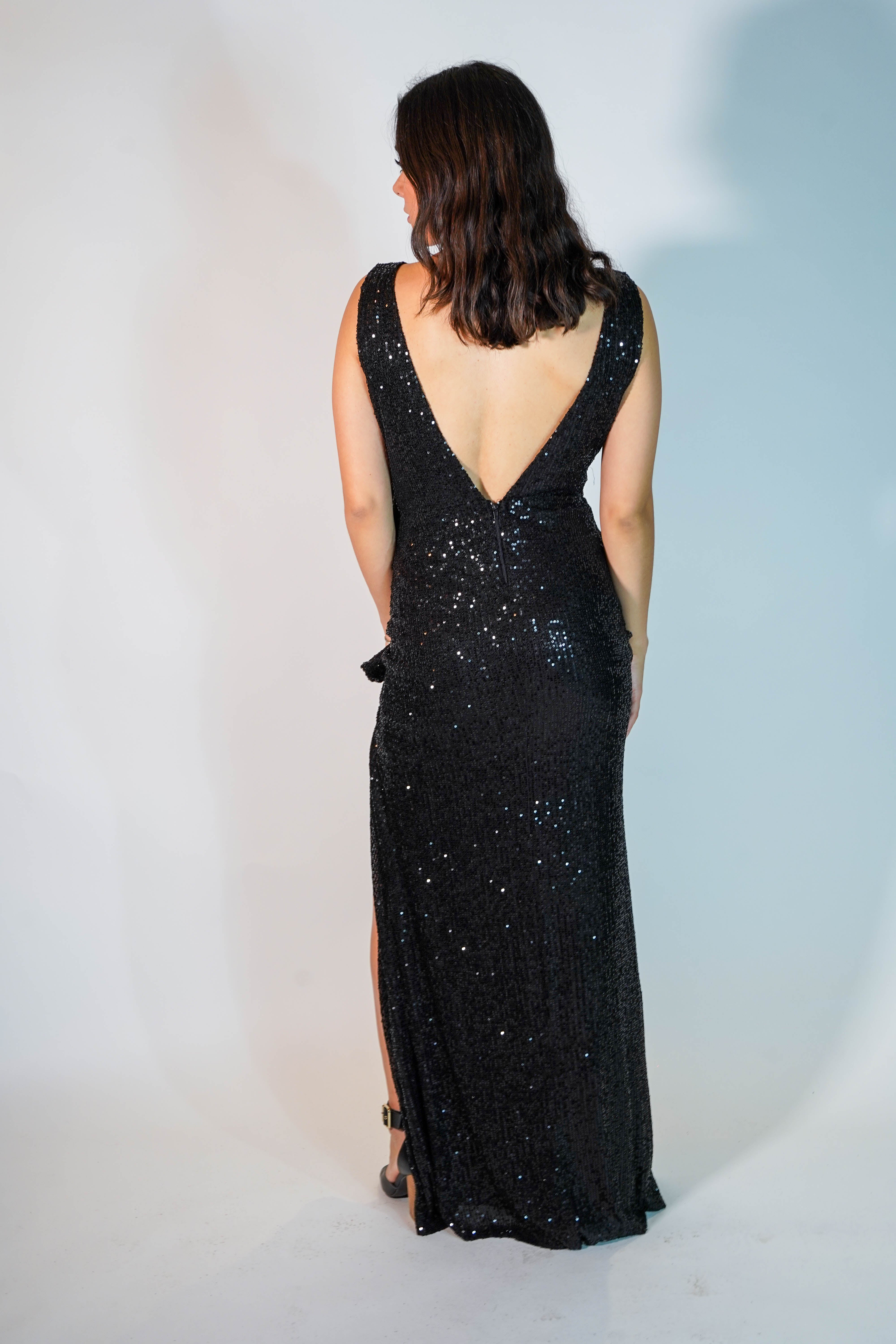 Kaia Black Flower Sequin Dress