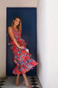 Nina Ruffle Red Midi Dress