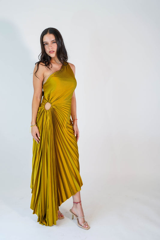 Margot Asymmetric Mustard Dress