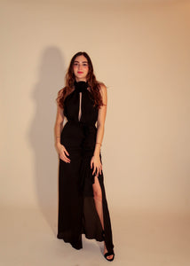 Kaia Flower Halter Black Dress