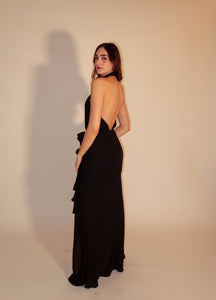 Kaia Flower Halter Black Dress