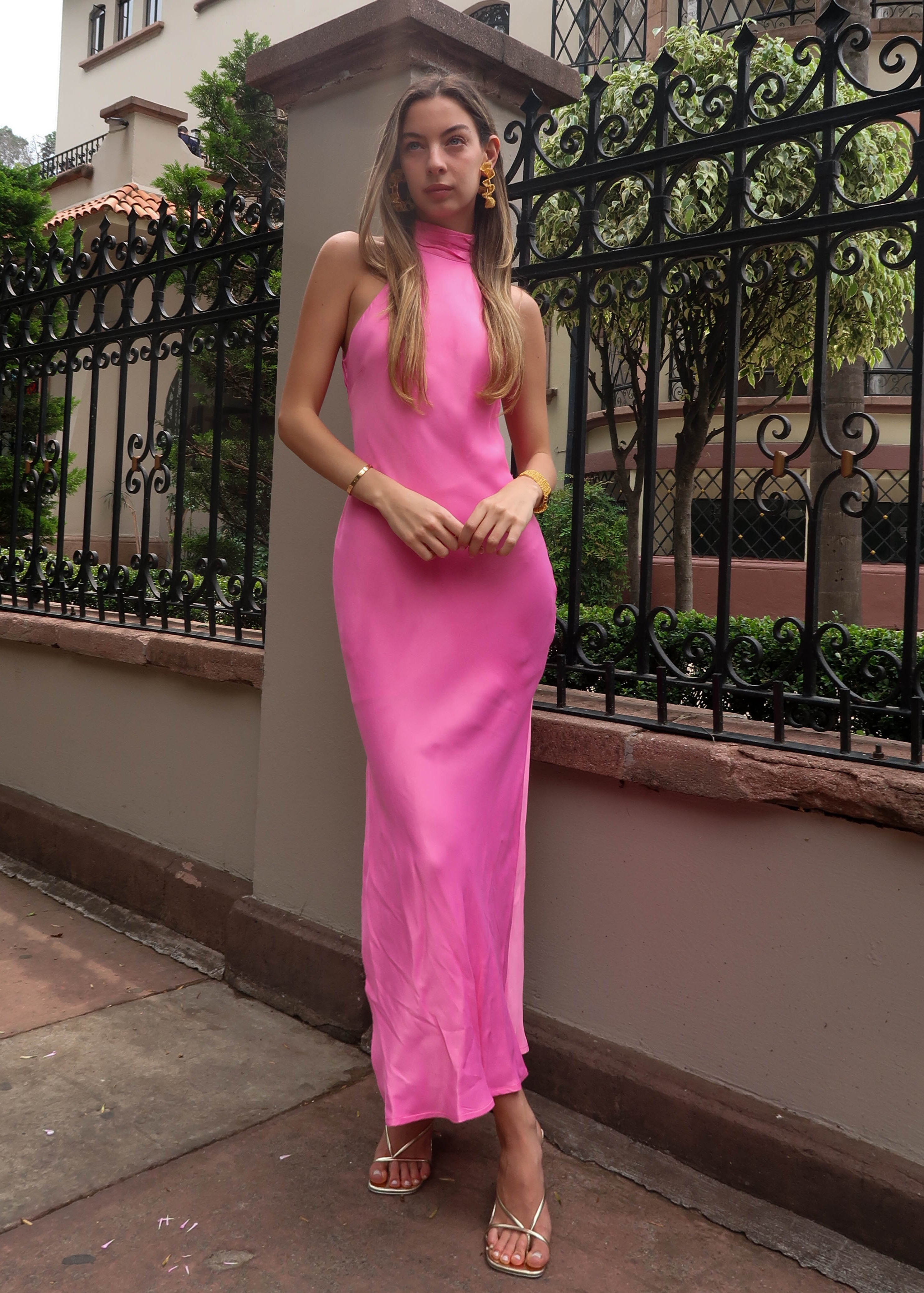 Lina Pink Halter Dress