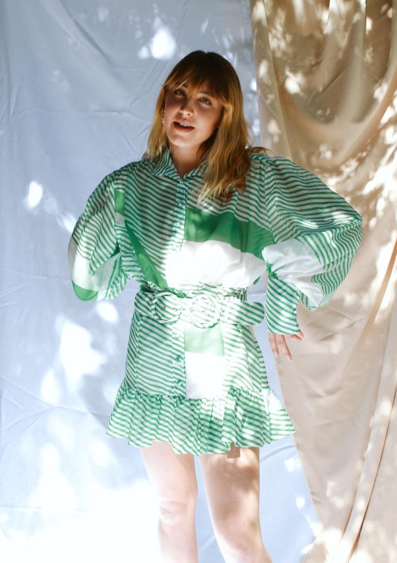 Vestido Verde Con Rayas