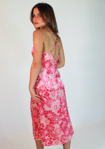 Vestido midi flores rosas