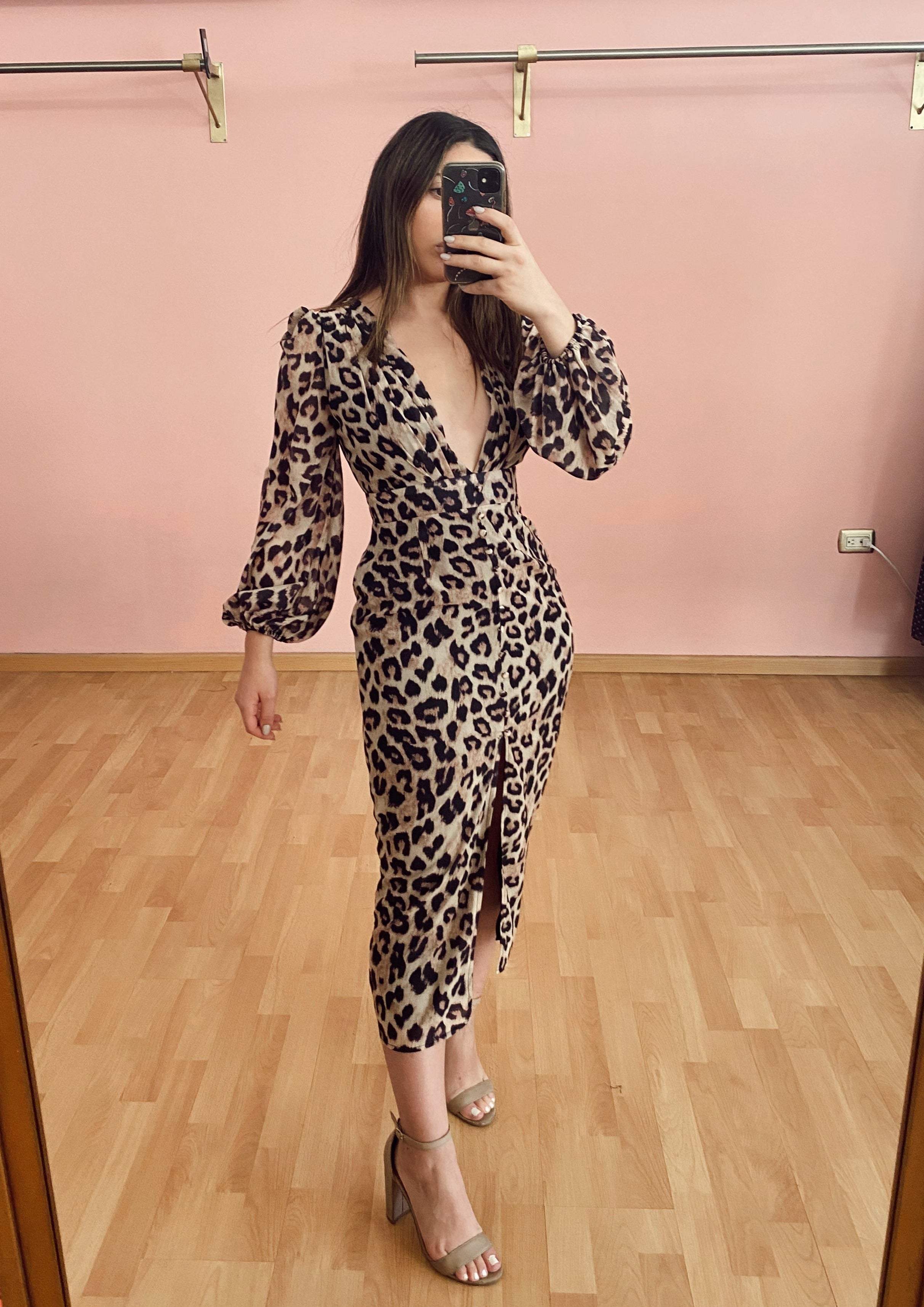 Vestido midi animal print